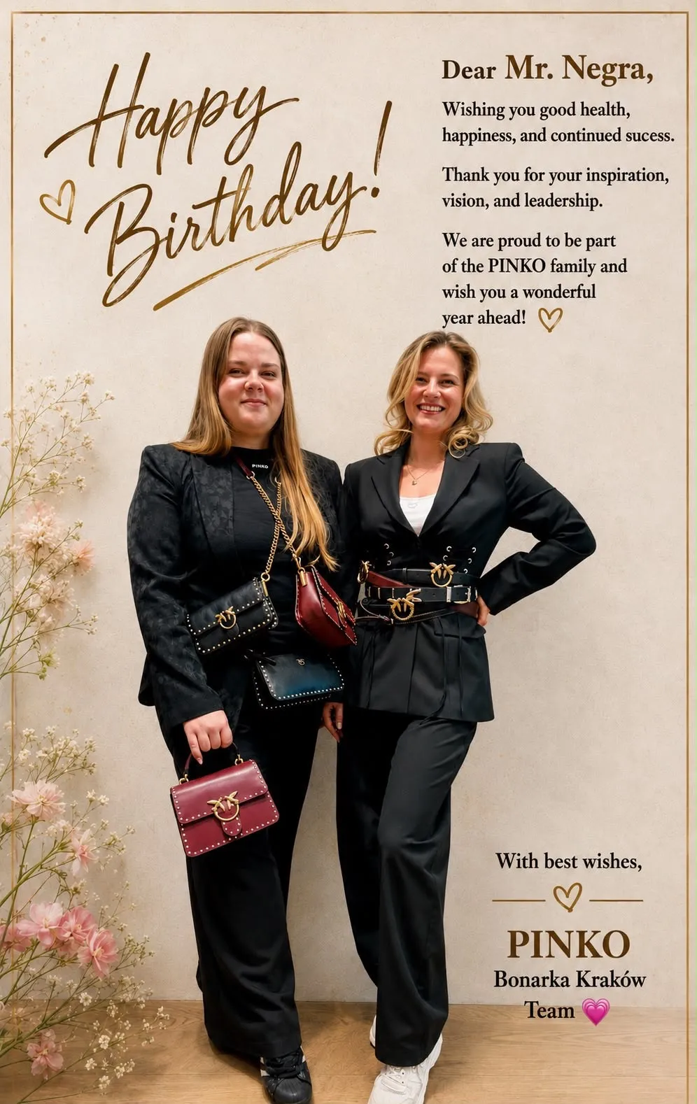 Wishing you good health, happiness, and continued success. PINKO Bonarka Kraków Team